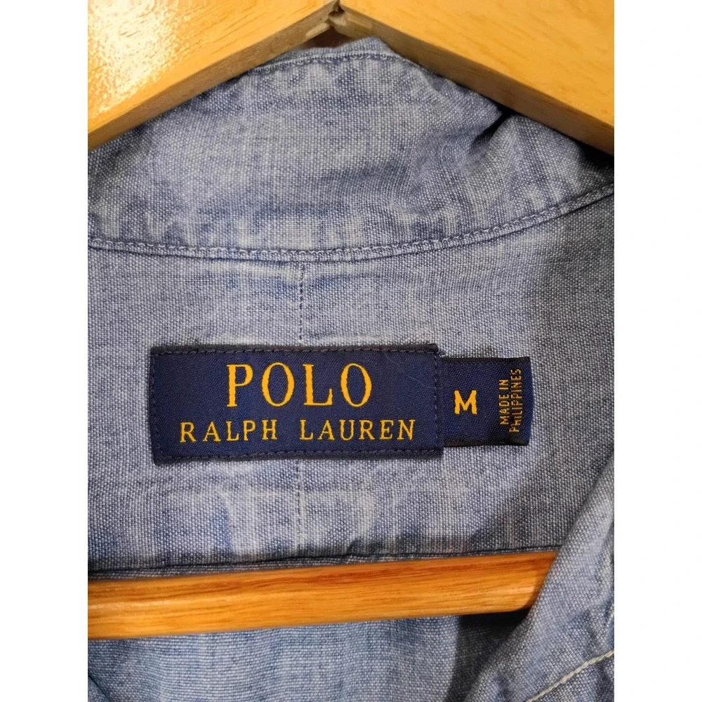 Classic Americana Polo Ralph Lauren Mens Medium Blue Cotton Chambray Button Down